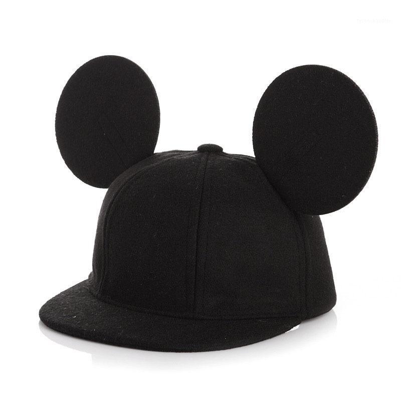 

Ball Caps Fashion Parent-Child Mouse Ears Wool Baseball Cap Children Animal Flat Brim Beach Women Men Snapback Hat Kids Hip Hop Hats, Black