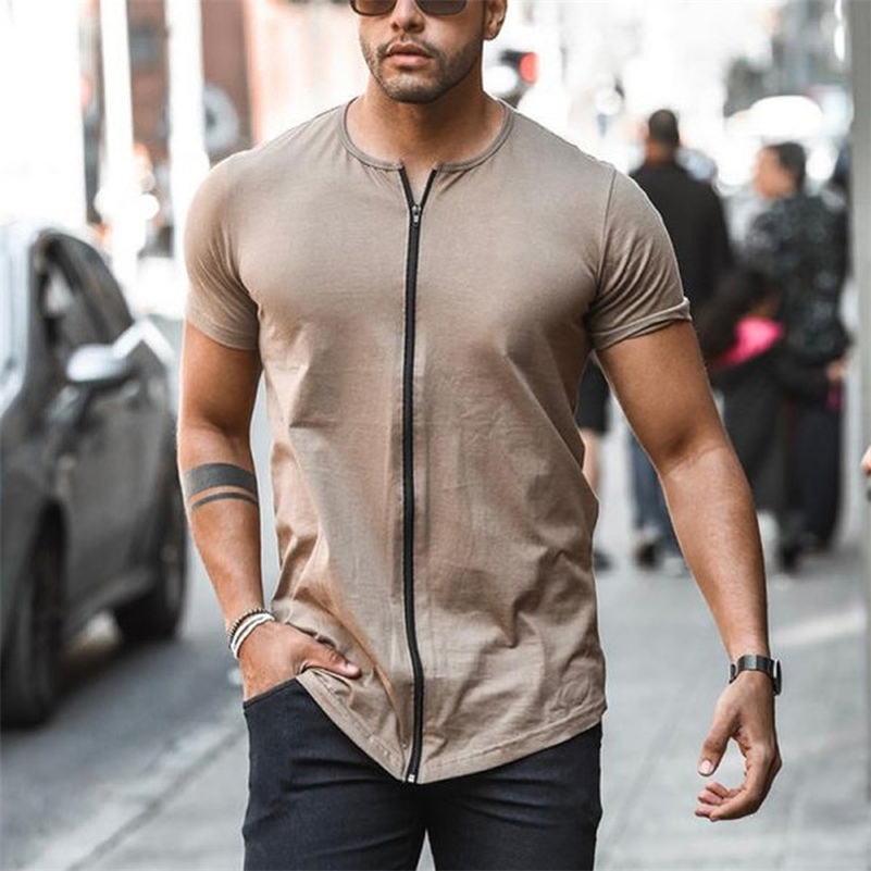 T-shirt Hommes Zipper à manches courtes Tshirts Summer Fashion Mens Vêtements Streetwear Slim Fit Round Round Coup Tshirt 220618