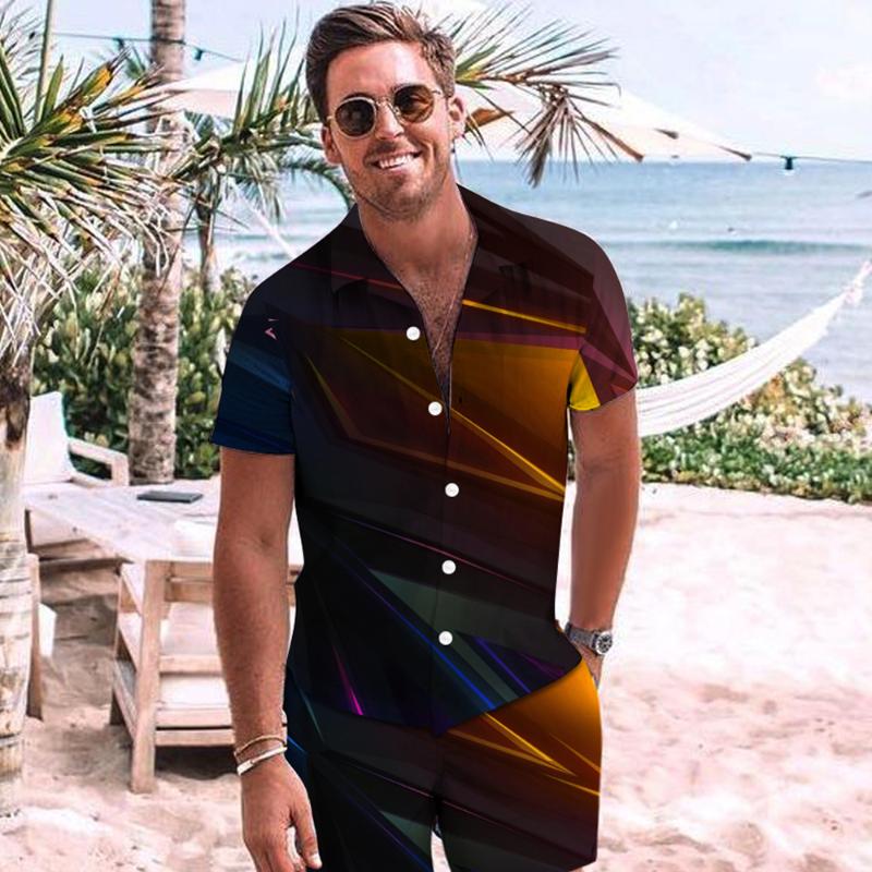 

Men's Tracksuits Men's Short Sleeve Shirts Printed Single Breasted Business Travel Suits Summer Hawaii Fashion, Zc-1434