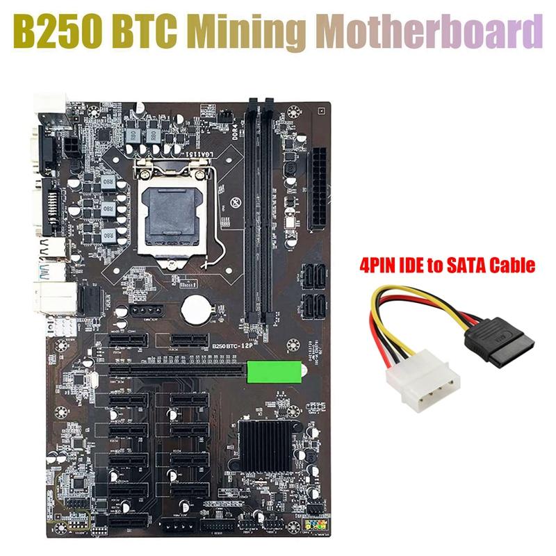 

Motherboards B250 BTC Mining Motherboard With 4PIN IDE To SATA Cable 12XGraphics Card Slot LGA 1151 DDR4 USB3.0 For Miner