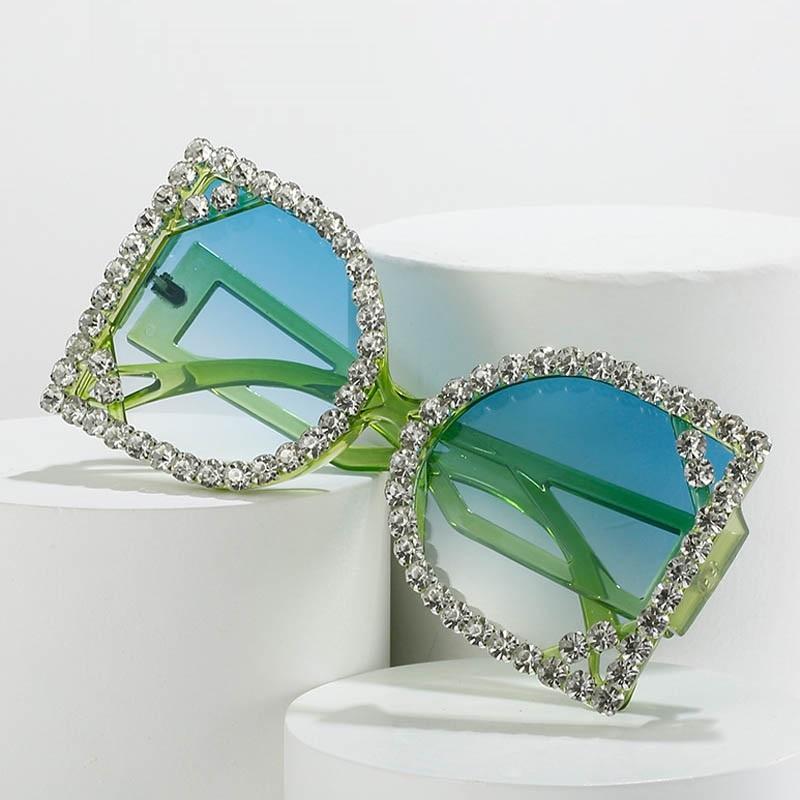 

Sunglasses Big Square Women 2022 Green Blue Shades For 90s Crystal Rhinestone Sun Glasses Gradient Frame