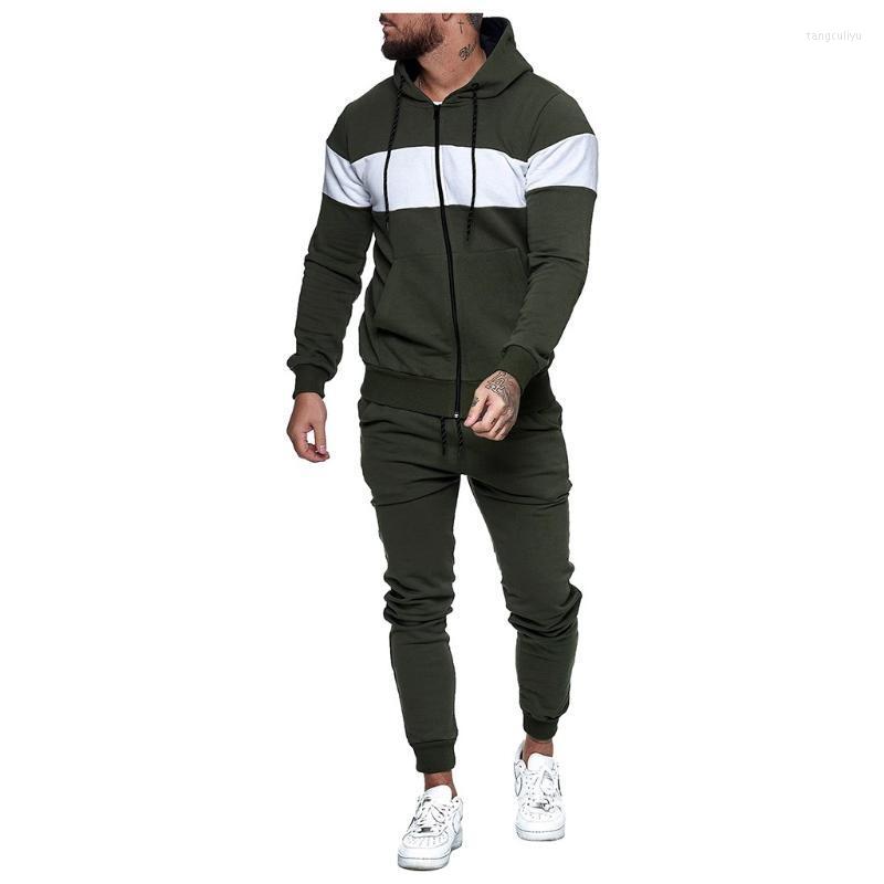 

Men's Tracksuits Jogging Suits For Men 2022 Autumn Splicing Zipper Print Sweatshirt Top Pants Sets Sport Suit Tracksuit Survette Homme, Army green