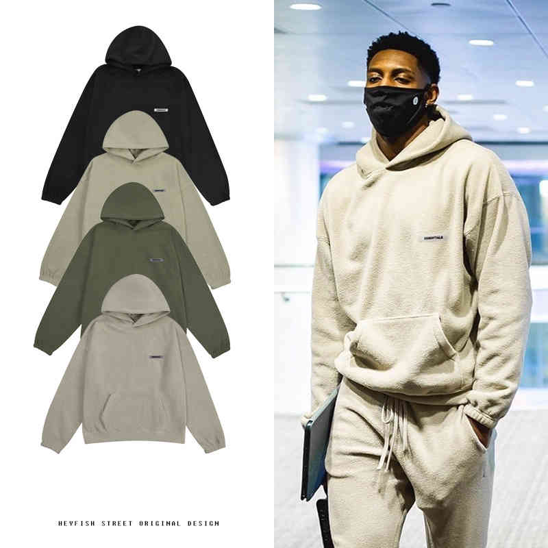 

hoodies essentials hooded for mens High street god of fear multi thread fleece sweater fog essentials mens and womens loose Hoodie, Black