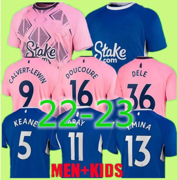 

22 23 Everton home soccer jerseys DELE CALVERT-LEWIN GRAY TOWNSEND DOUCOURE Y.MINA HOLGATE MYKOLENKO GORDON 2022 2023 men kids kit set Away pink toffees football shirt