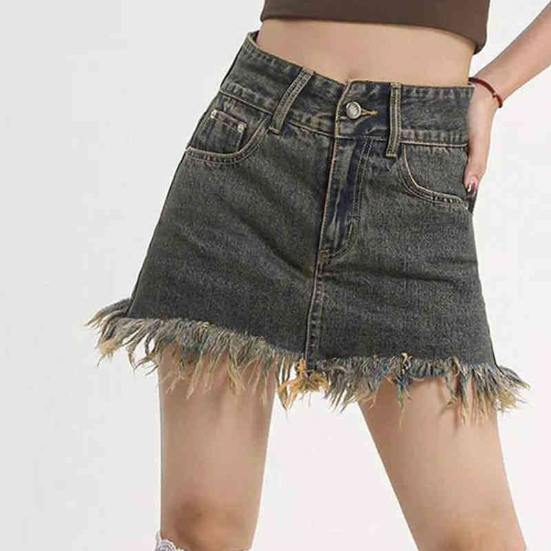 

Fashion Distressed Women' Denim Skirt Slim High Waist Burrs Wash Mini Skirts Female Casual Summer 2022 Lady Bottoms Jean Skirt T220819, Photo color