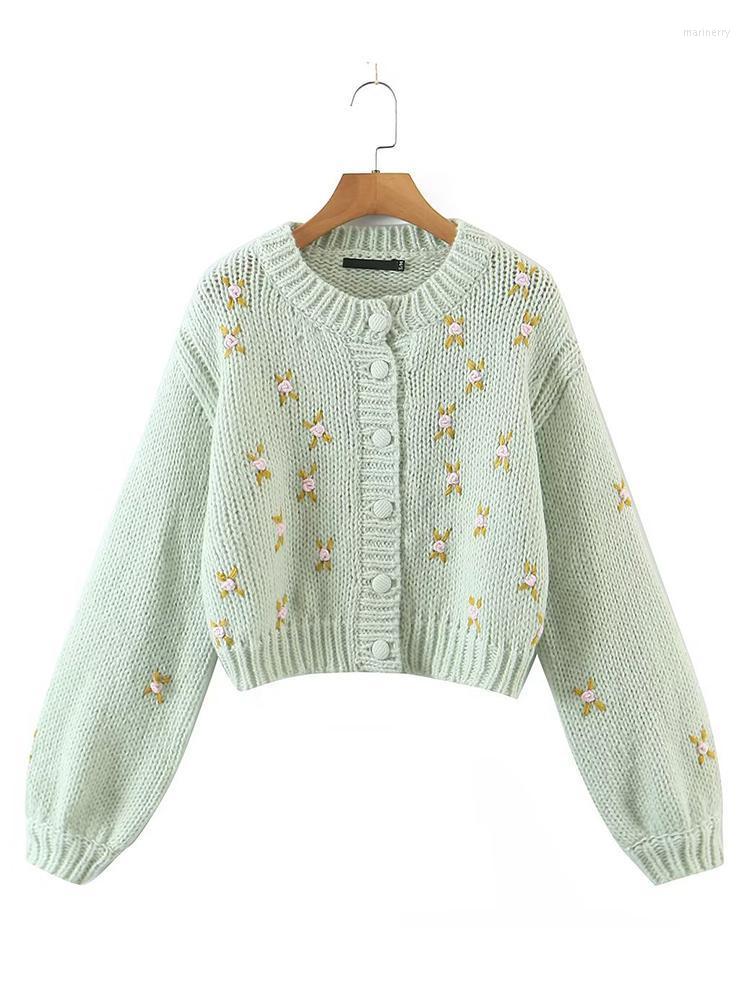 

Women's Knits & Tees Autumn Women Floral Cardigan Sweater Coat Vintage Lantern Sleeve O Neck Female Crop OuterwearWomen's Mari22, Coffee