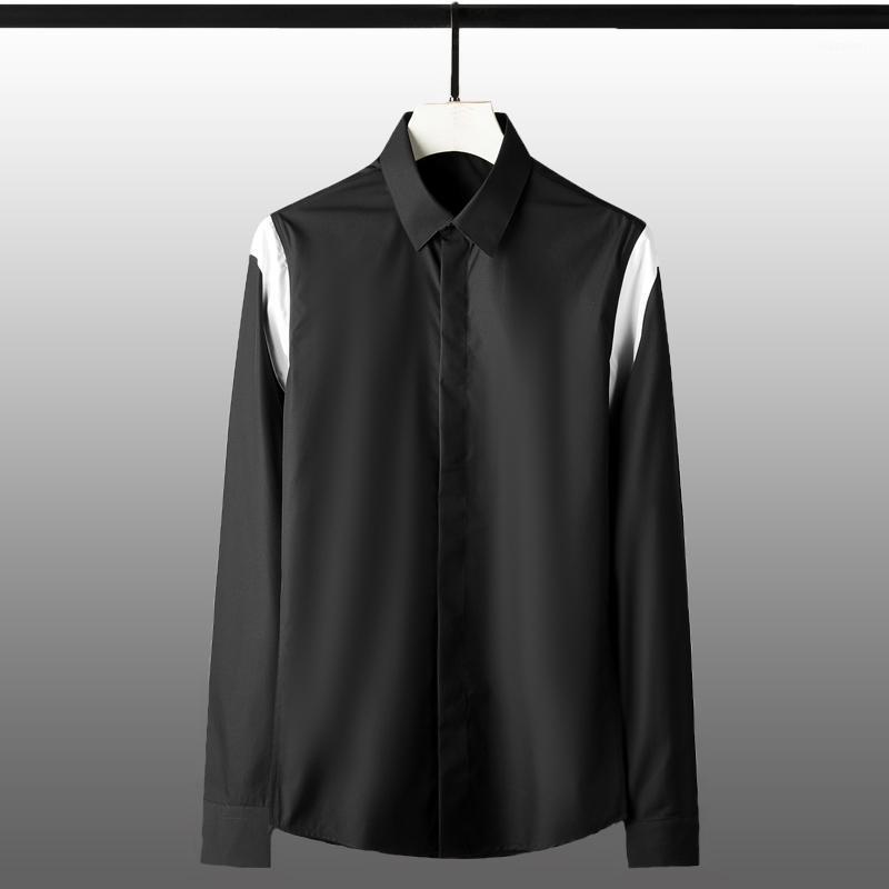 

Men's Casual Shirts Men Luxury Shoulder Contrast Color Long Sleeve Male Fashion Slim Fit Party Mens Dress, White