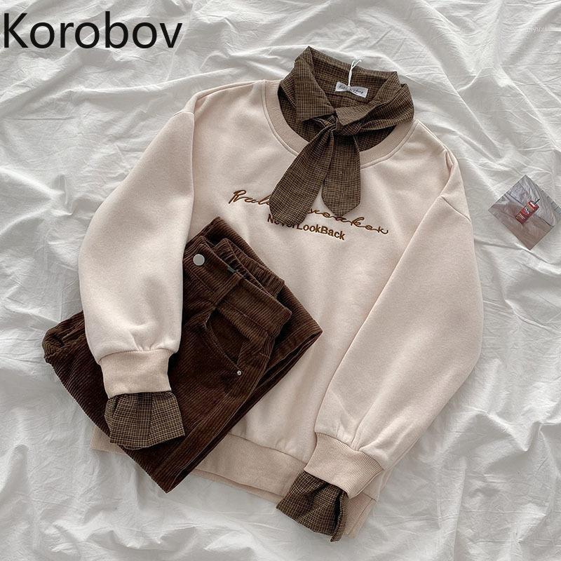 

Korobov Vintage Preppy Style Patchwork Women Sweatshirts 2022 Autumn Winter Oversize Hoodies Thick Hit Color Bow Hoodie Women's, Photo color