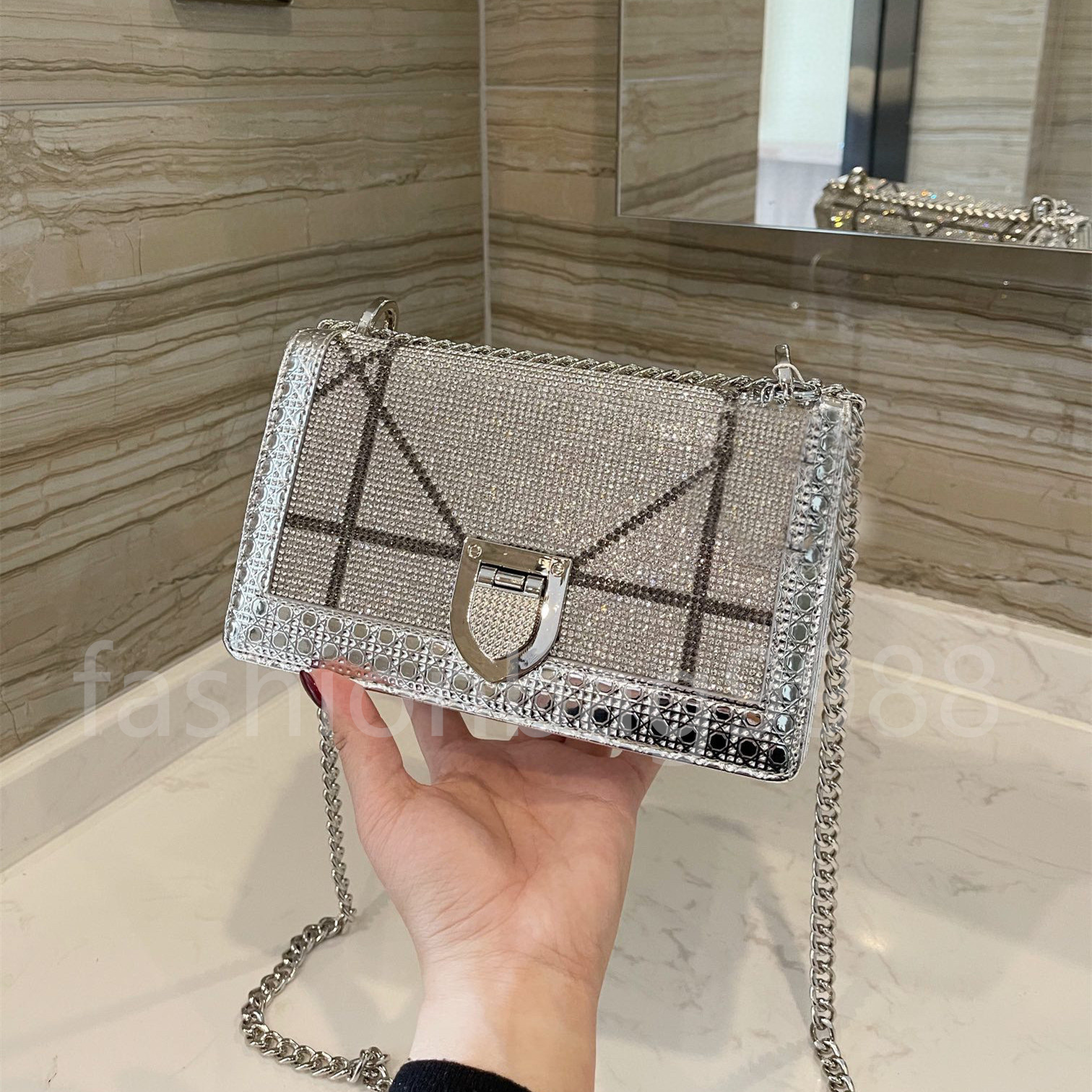 

Women Diamond Mini Shoulder Bags Handbags Designer Sparkly Party Small Phone Wallet Purses Crossbody New Fashion Leather Messenger Chain Handbag Clutch Flap Bag, Fill price difference