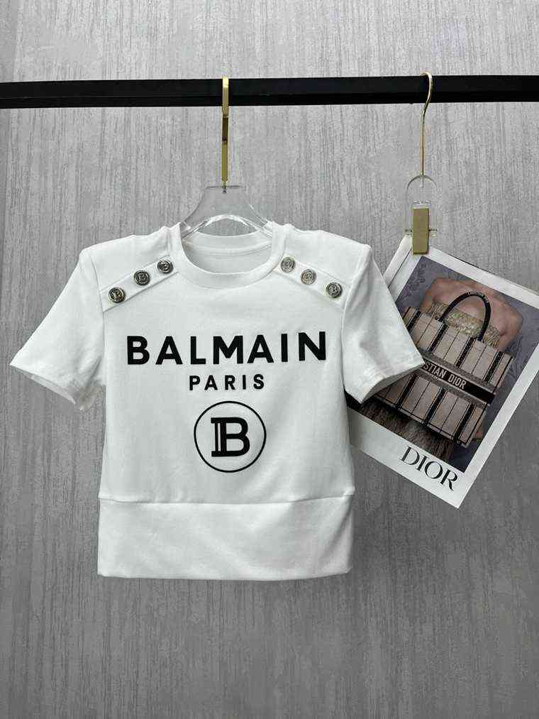 Designer Luxury BAL Clothes 2022 spring and summer new women's clothing balman letter printing shoulder gold button decoration sweet versati
