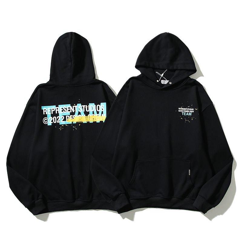 Black Sweatshirts Hoodies Men Women High Quality Back Letter Print Pullover Hoode Hip Hop Pullovers 22FW