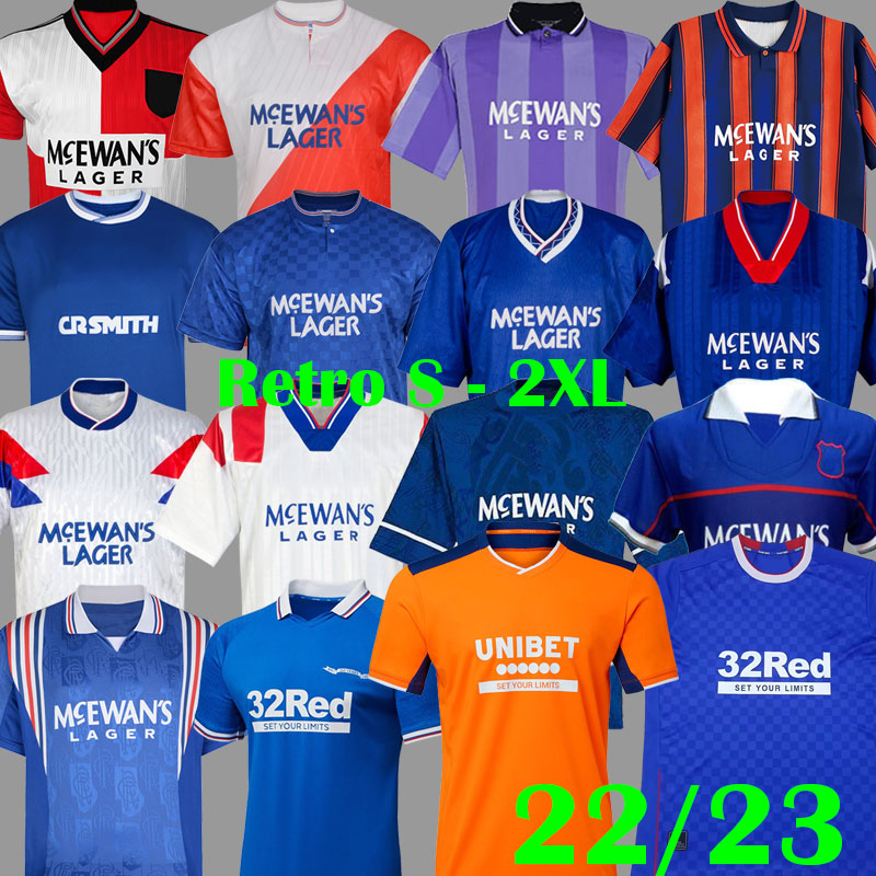 

87 90 92 94 96 97 99 soccer jerseys 2022 2023 Glasgow Rangers 22 23 Retro blue away white GASCOIGNE Soccer Shirts MCCOIST vintage football kits Uniforms, All black