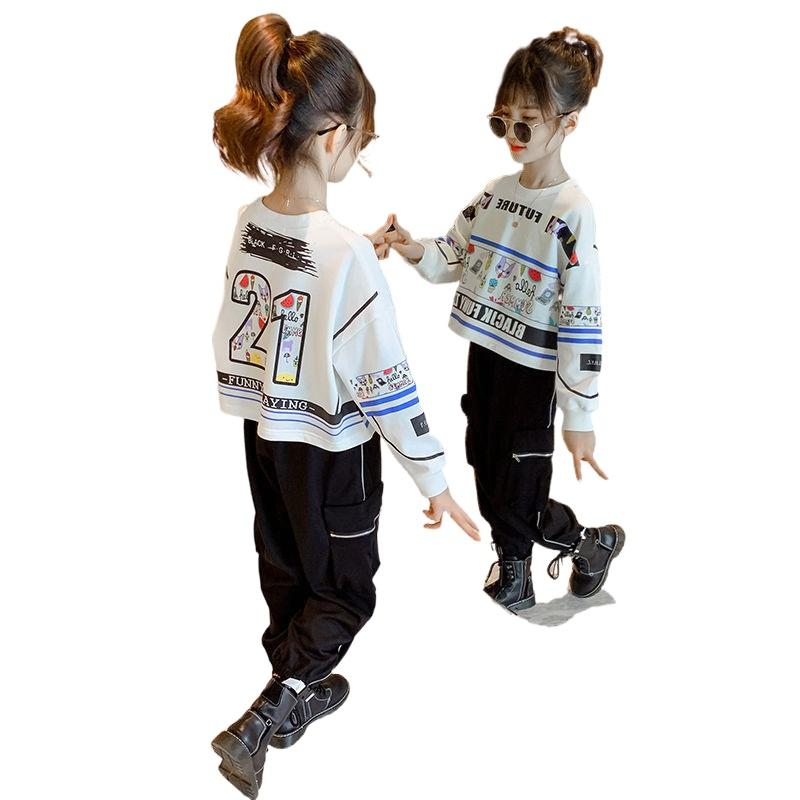 

Clothing Sets Girls Noevy Number Letter Graffiti Outfits Pullover Tops Coats And Overalls Fashion Street Dance Sports Suits, Black