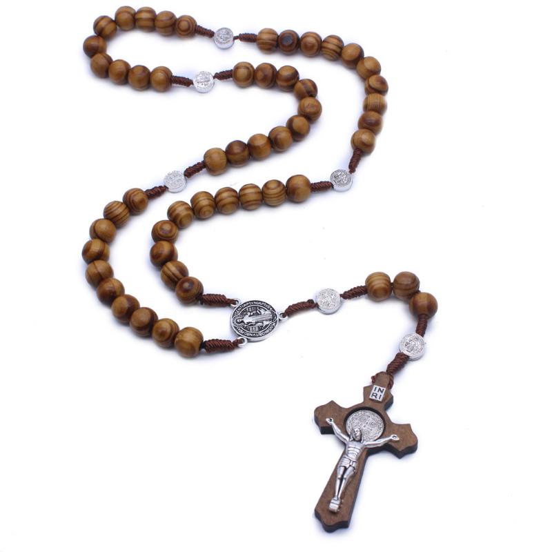 

Pendant Necklaces Wooden Antique Cross Rosary Jesus Saint Benedict Beaded For Men Women Handmade Jewelry GiftsPendant