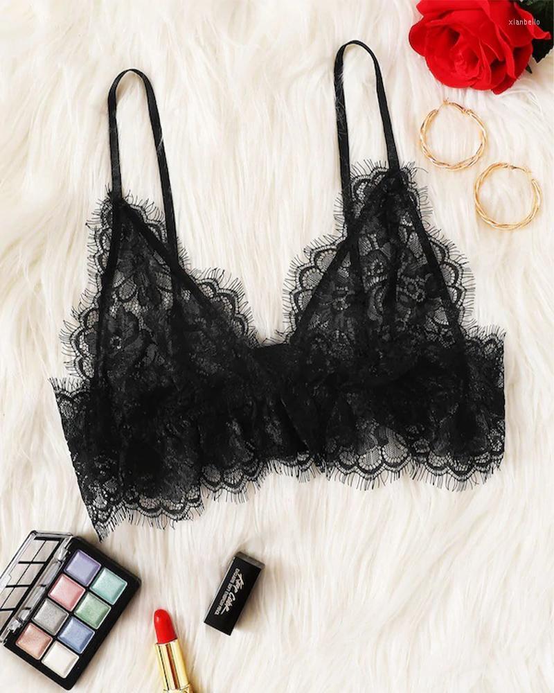 

Bras Leechee Sexy Women's Bra See-through Floral Lace Bralette Top Comfortable Underwear Adjustable Strap Exotic Sensual Lingerie, Black