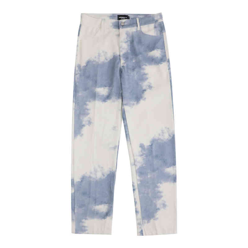 

2022 new high street blue tie dyed jeans men' and women' fashion hip hop loose straight casual pants, The sky is blue