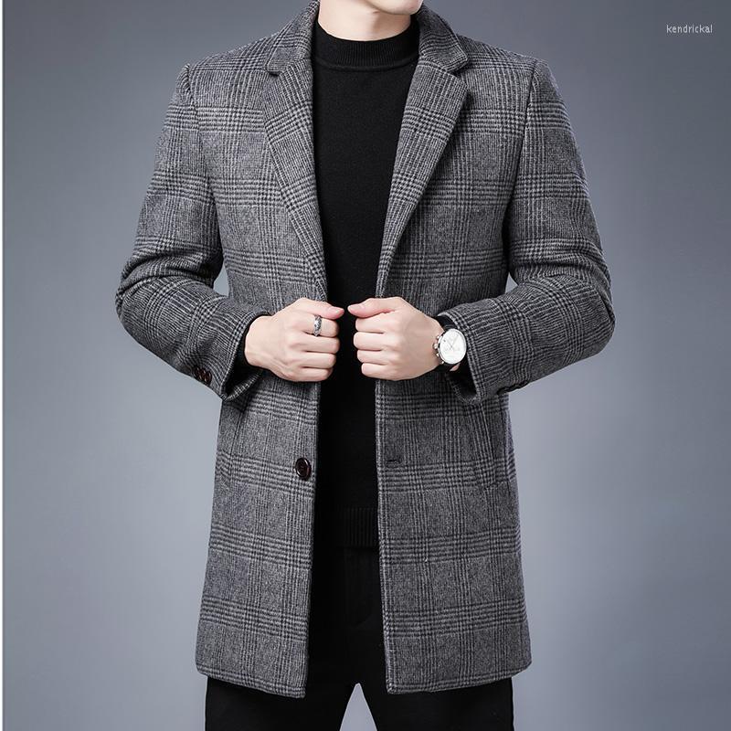 

Men's Wool & Blends 2022 Brand Clothing Winter Cashmere Plaid Jackets Men Smart Casual Fashion Single Breasted Oversized Trench Coat S-4XL K, Gray