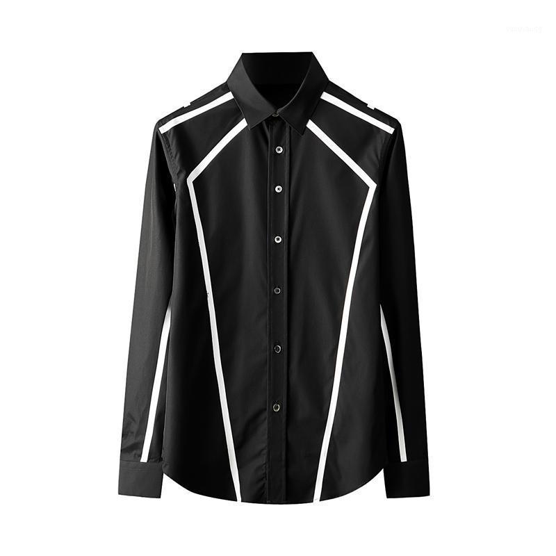

Men's Casual Shirts Simple Stripe Mens Luxury Long Sleeve White Black Dress High Quality Slim Fit Man