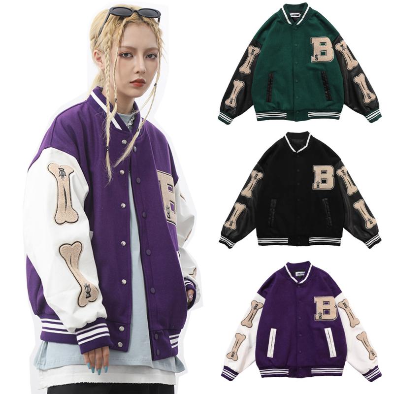 Men&#039;s Vests 2022 Hip Hop Mens Baseball Jackets Furry Bone Patchwork Color Block Women Harajuku College Style Bomber Coats-image-763096191