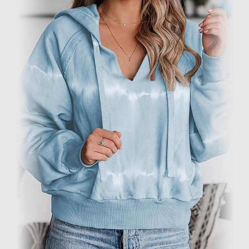 

Women Casual Long Sleeve Tie Dye V Neck Drawstring Hooded Pullover Top Blouse Women' Hoodies & Sweatshirts, Black