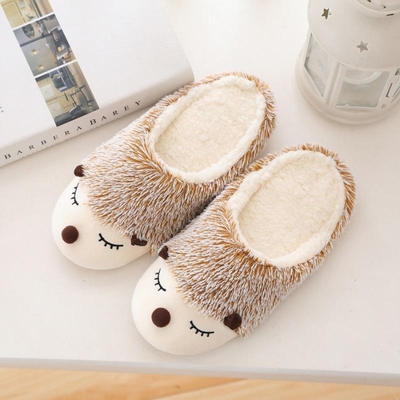 

Slippers 2022 Winter Hedgehog Animal Indoor For Women And Men Warm Cute Kid Family Home Shoes House Unisex Snow, Beige