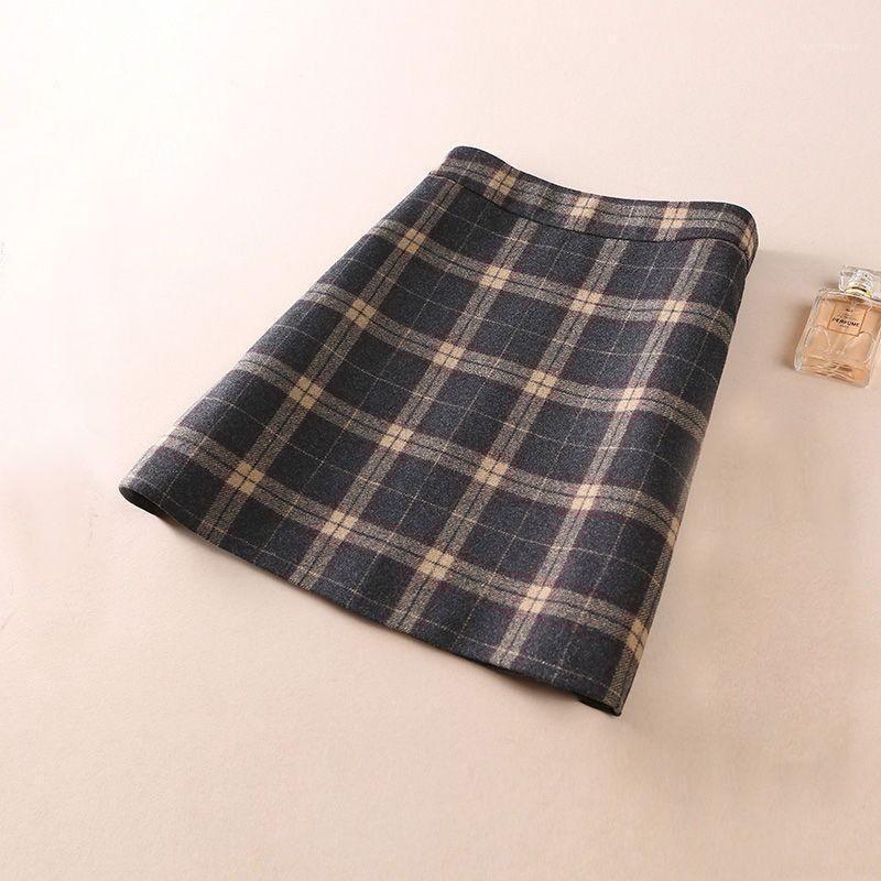 

Woolen Tartan Skirt Women' Autumn Winter High-waisted Plus Size A- Line Woman Skirts Mujer Faldas Saias Mulher, Black