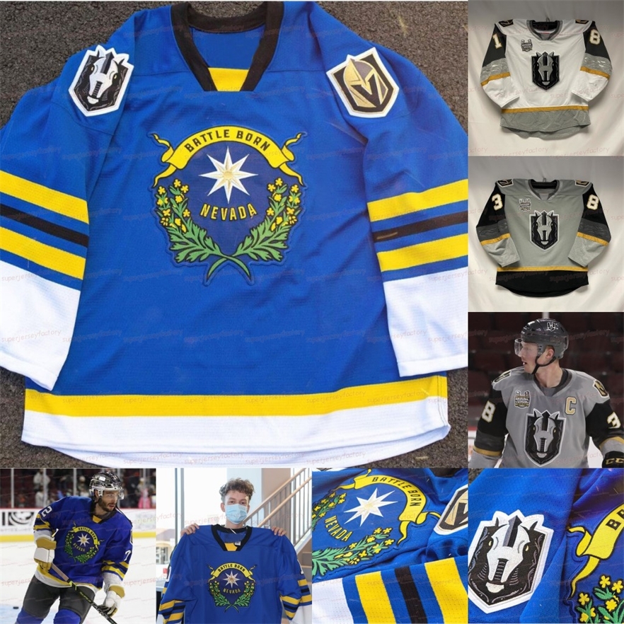

A3740 Henderson Silver Knights AHL 2021 Nevada Day Jersey Oscar Danskn Logan Jack Dugan Dylan Ferguso Coghlan Connor Corcoran Reid Duke Elvenes, Gray women s-xxl