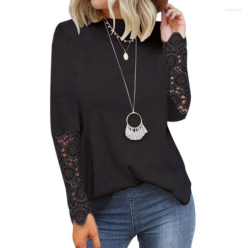 

Women' Blouses & Shirts Elegant Lace Stitching Blouse Autumn Winter O-neck Long Sleeve Solid Loose Tops Casual, Green
