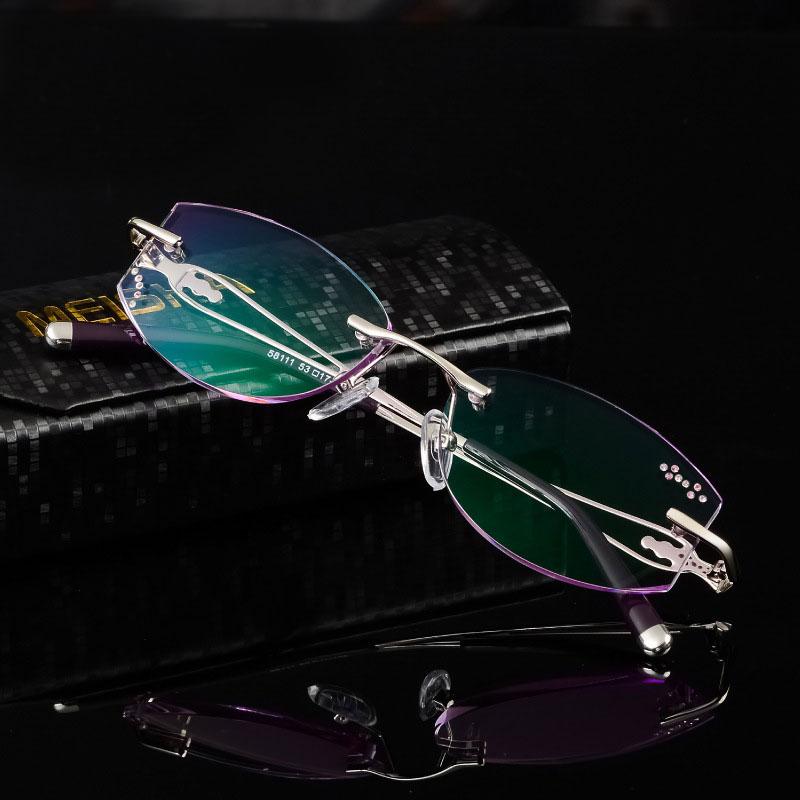 

Fashion Sunglasses Frames Reven Jate 58111 Alloy Rimless Diamond Cutting Woman Glasses Frame Optical Prescription Eyeglasses Eyewear
