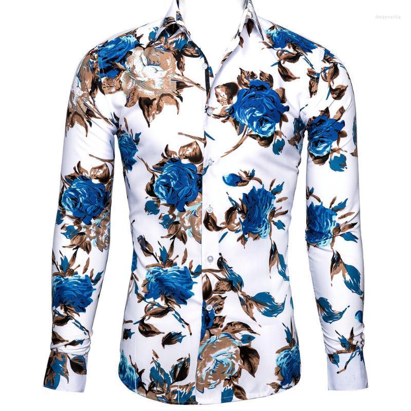 

Men' Dress Shirts Luxury Blue Floral Shirt Men Slim Fit Long Sleeve Geometric Printing Club Prom -3XL Barry.Wang Designer Dway22, 0107-long sleeve