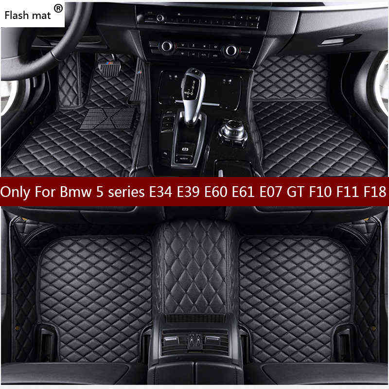 

Flash mat leather car floor mats for Bmw 5 series E34 E39 E60 E61 F07 GT F10 F11 F18 2004-2018 Custom car foot carpet cover H220415