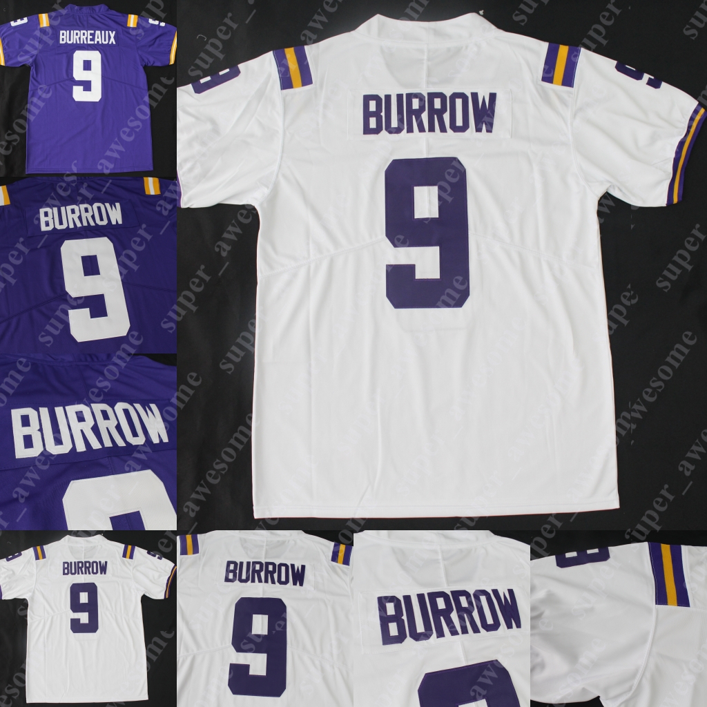 

2019 Champions Patch Burreaux College Football Jersey 9 Joe Burrow Jerseys Stitched, 9purple-burreaux