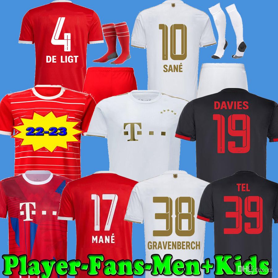 

MANE soccer jersey 2223 DE LIGT SANE KIMMICH MULLER DAVIES football shirt Men Kids sets kit 2022 2023 away TEL MUSIALA BAYERN munich GRAVENBERCH 3rd away 222, Brown