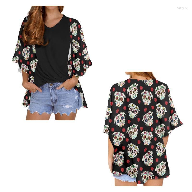 

Women's Knits & Tees Short O Neck Cardigan Coat Cute Floral Dogs Sugar Skulls Cover Up Print Custom Breathable Simple Beach KimonoWomen's Ma, Wmy22061712x20