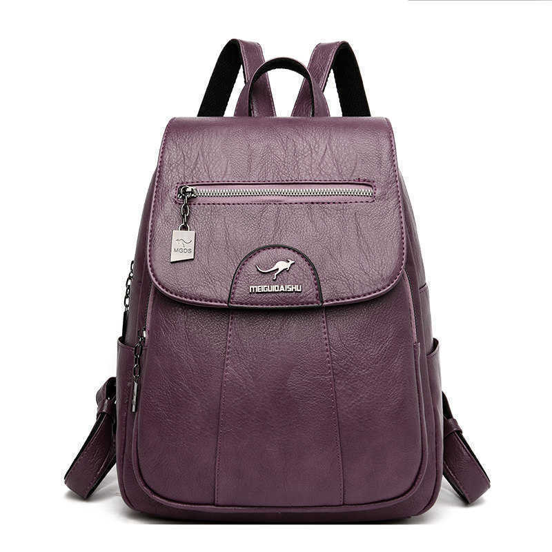 

5 Colors Ladies Soft Leather Backpack Retro Shoulder Bags Casual Travel Bag Simple Trend Ladies School Bag, Sky blue