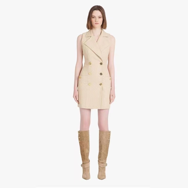 

B090 Womens Suits designer Blazers Top Quality Original Design Dress Metal Buckles Double-breasted Slim Shawl collar OL Style Back Zipper Khaki Career Costume