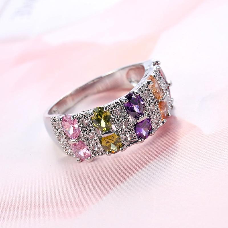 

Wedding Rings Silver Color Multicolor Zircon Finger Ring For Women Trendy Fashion Dazzling CZ Stone Anillos Jewelry GiftWedding