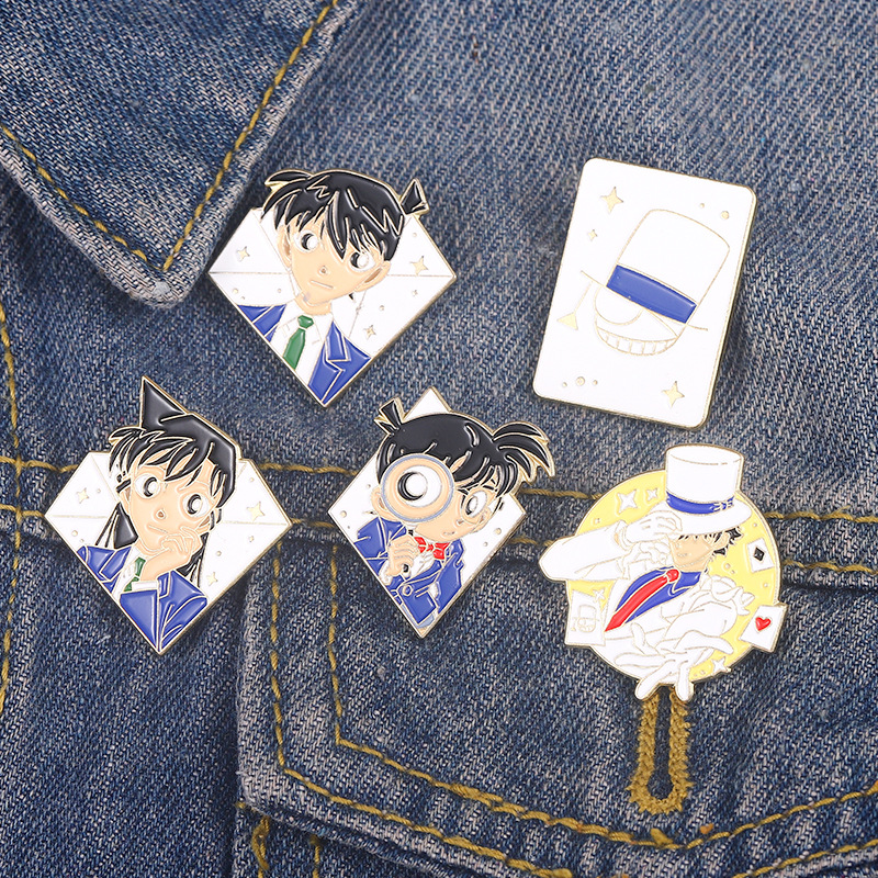 

Detective Conan Enamel Pins Custom Kudou Shinichi Mouri Ran Brooch Kaitou Kid Lapel Badges Cartoon Jewelry Gift for Kids Friends, Mixed colors