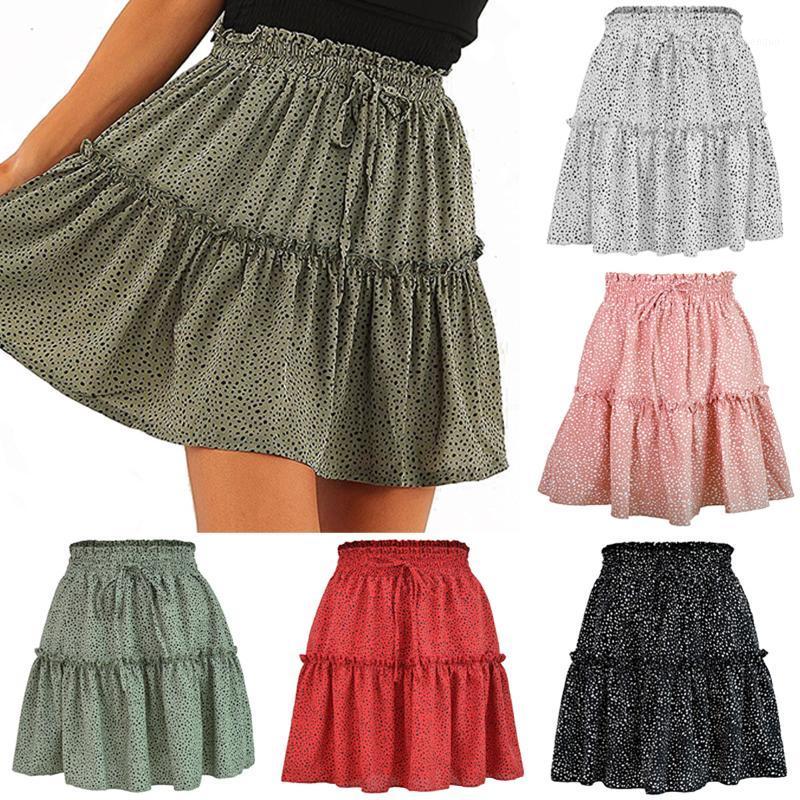 

Skirts 2022 Womens Summer Casual Flare Short Skirt Dot Printed Beach Holiday Elastic Waist Fashion Mini, Red