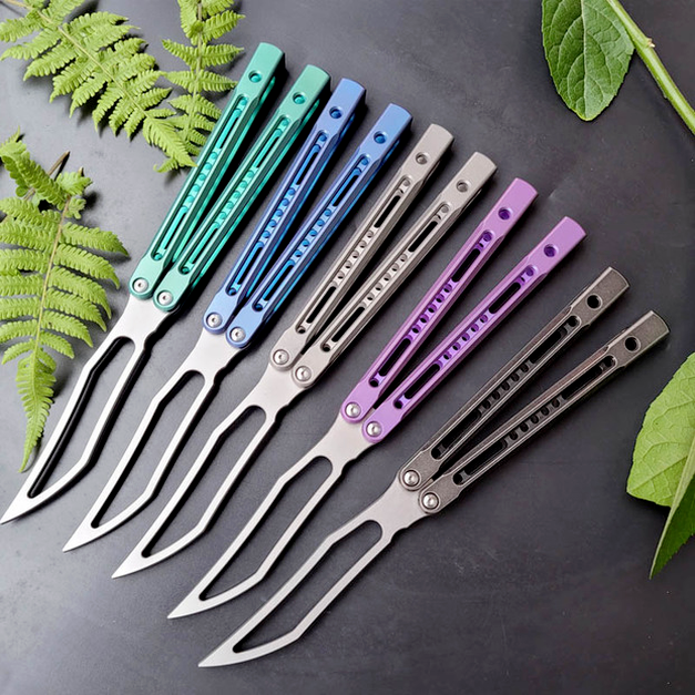 

THEONE JK Monarch JK King Butterfly Training Trainer Knife Channel Titanium D2 Blade Ball Bearing System Jilt Knife EDC Knives