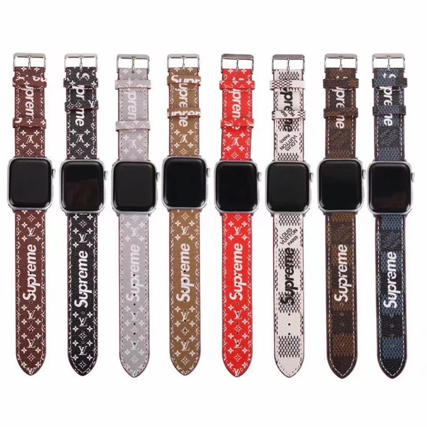 

Genuine Leather strap Gucci supreme Burberry LOUIS VUITTON LV Watch Bands For Apple designer watchband 38mm 40mm 41mm 42MM 44mm 45MM iWatch 3 4 5 SE 6 7 Series