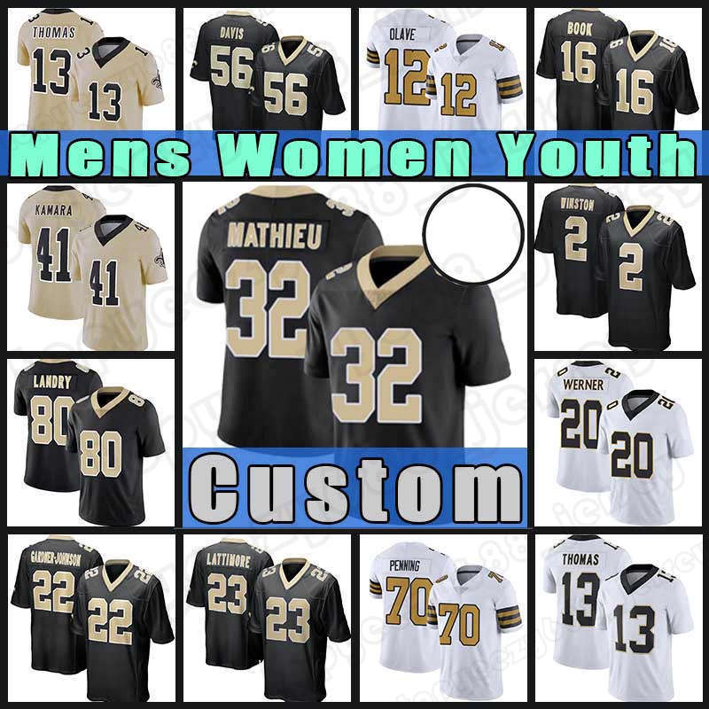 

32 Tyrann Mathieu 41 Alvin Kamara Jerseys 23 Marshon Lattimore Football Chauncey Gardner-Johnson Chris Olave Jarvis Landry Michael Thomas Jameis Winston Drew Brees, Custom mens+patch(s t)