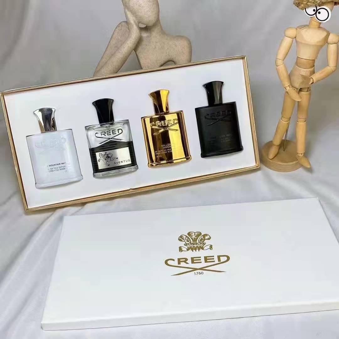 

Creed Perfume New 4pcs Set Incense Scent Fragrant Cologne Men Silver Mountain Water/Aventus/Green Irish Tweed/Millesime Imperial 30Ml EDP Designer Perfumes