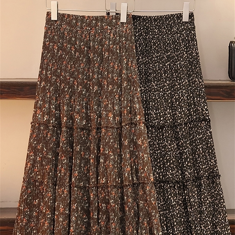 

Beiyingni High Waist Skirt Women Vintage Floral Printed Casual Korean XL-4XL Skirts Ladies Fashion Maxi Retro 220322, Khaki