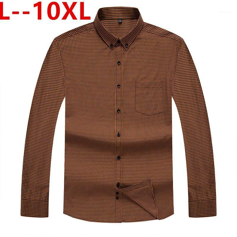 

Men's Casual Shirts 10XL 8XL 6XL Plaid Checked Oxford Button-down Shirt With Chest Pocket Smart Classic Contrast Slim Fit Long Sleeve, Beige