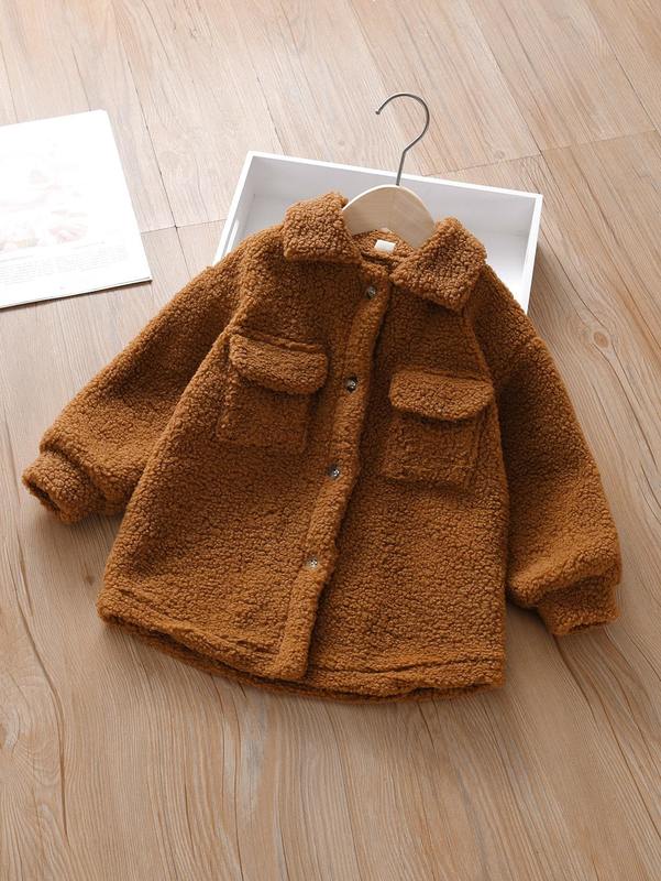 

Toddler Boys Flap Pocket Teddy Coat SHE, Brown coffee