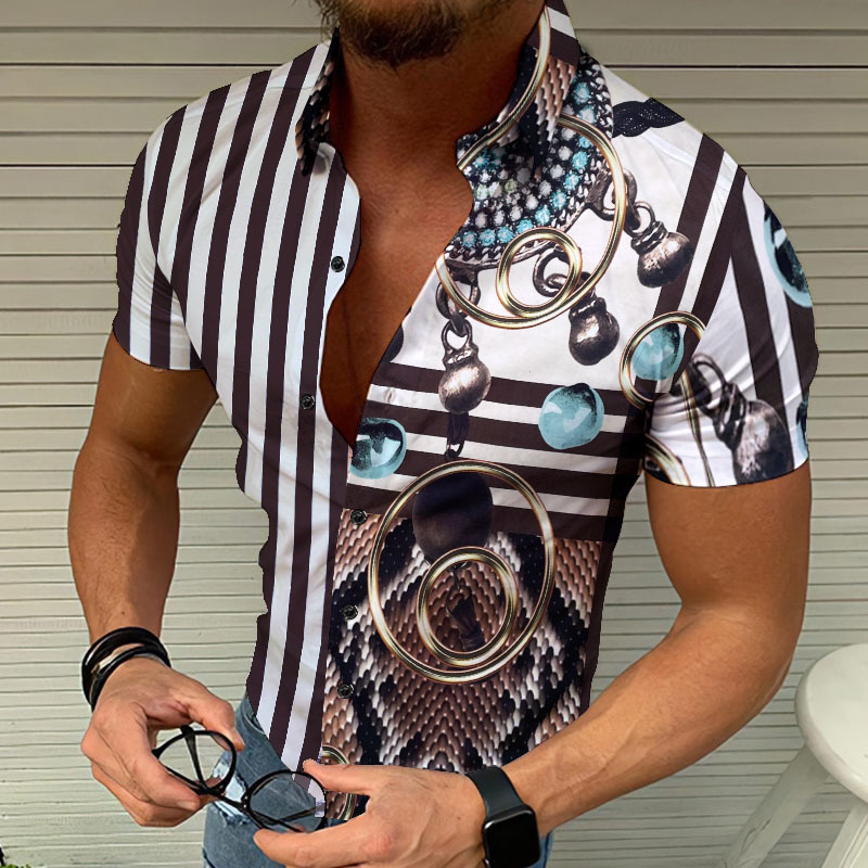 

cool designed street shirt short sleeves casual formal wear mens hawaiian shirts summer top chemisier man print blusa dress shirt plus size men blouses