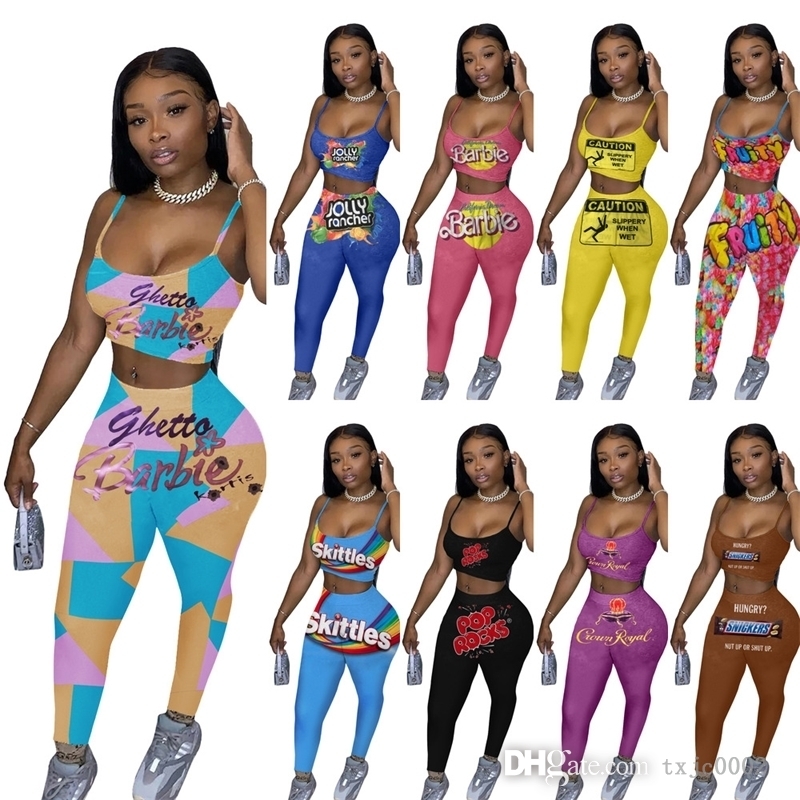 

Women Tracksuits 2 Piece Set Fashion Print Sling Vest Pencil Pants Outfits Ladies Casual T Shirt Trousers Jogging Suits Sportwear, #8