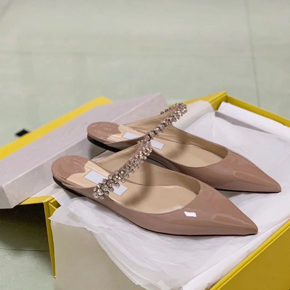 Marques de luxe Été J-bing Sandales pantoufles plates Femmes Bing pantoufle talon Escarpins mode Cristaux pour femmes Bride à la cheville Robe de