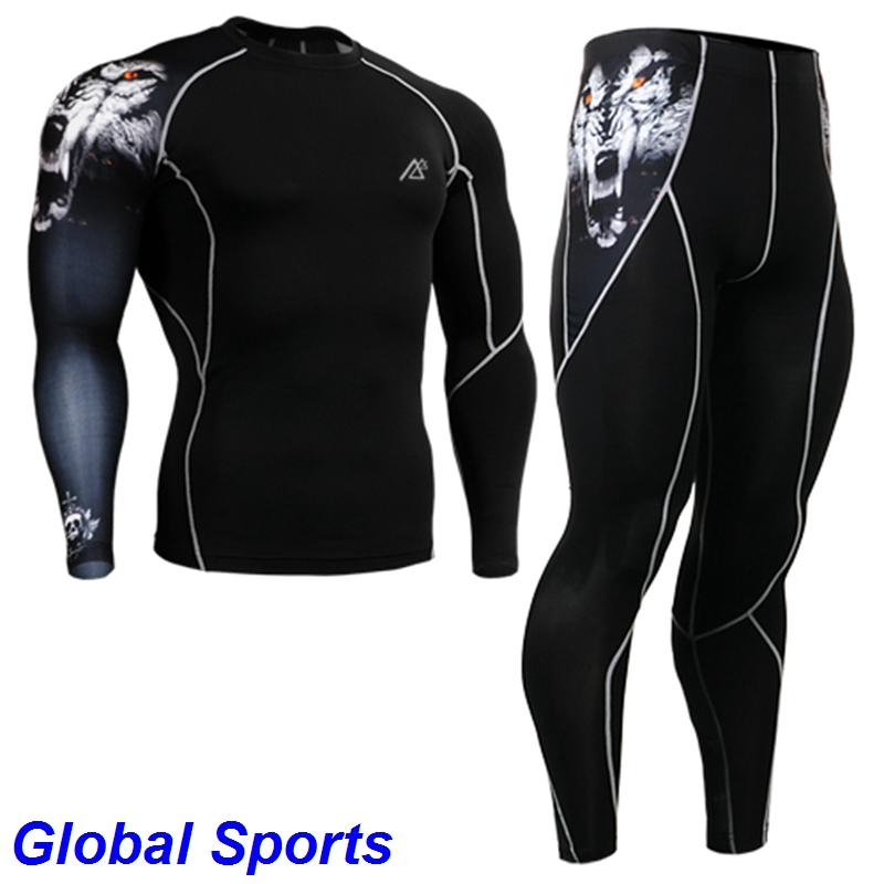 

Men' Tracksuits Mens Compression Shirts + Pants Sets Trainning Gym Running MMA Weightlifting Fitness Skin Tight Base Layers Set, As picture showed